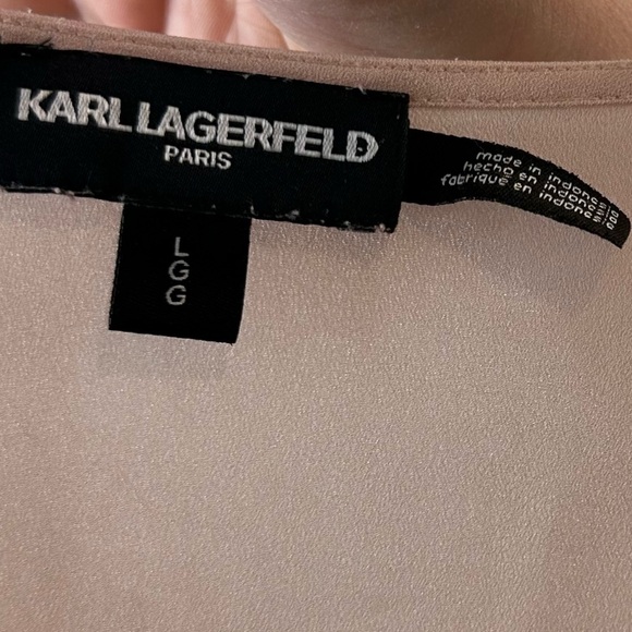 Karl Lagerfeld Blush Pearl Embellished Smocked Sleeve Top Women’s Size L - Picture 3 of 9